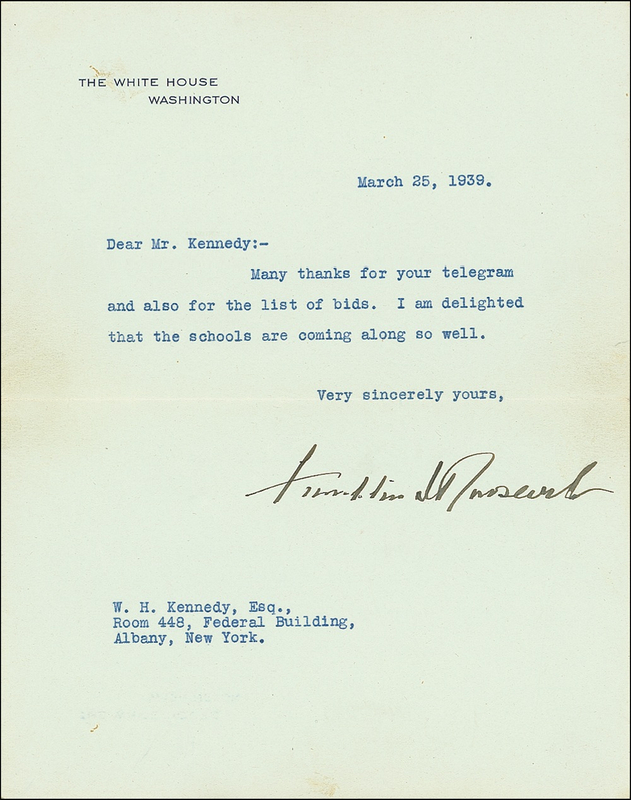 Lot 130 Franklin D. Roosevelt Typed Letter Signed
