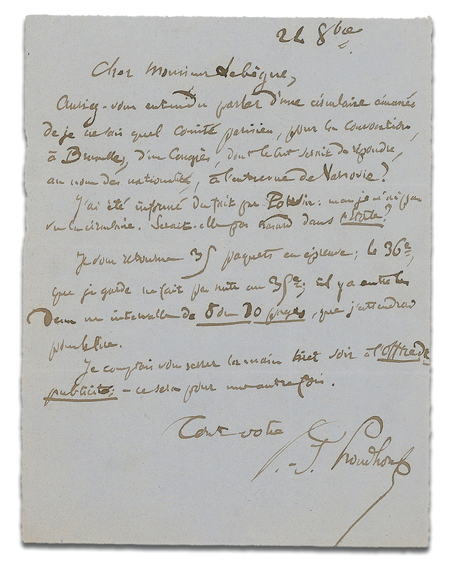 Lot 253 Pierre-Joseph Proudhon Handwritten Letter Signed
