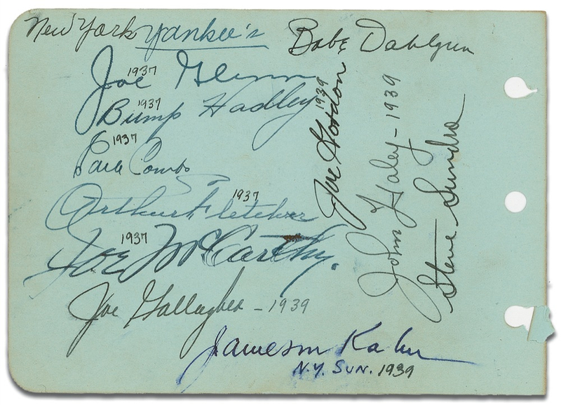 Lot 1241 Joe DiMaggio and the NY Yankees: DiMaggio signs during his second season with the Yankees