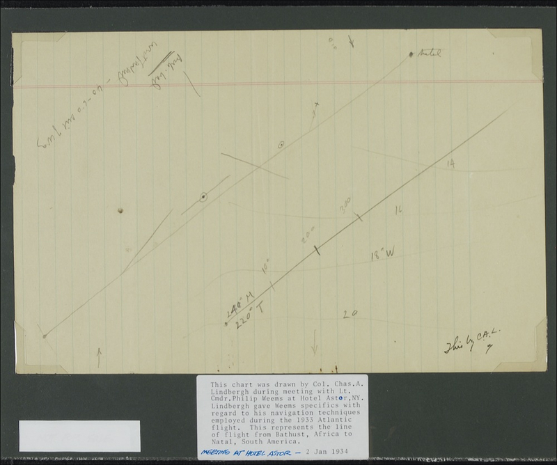 Lot 378 Charles Lindbergh: Over the Atlantic, again: Lindbergh recreates a chart from his 1933 flight