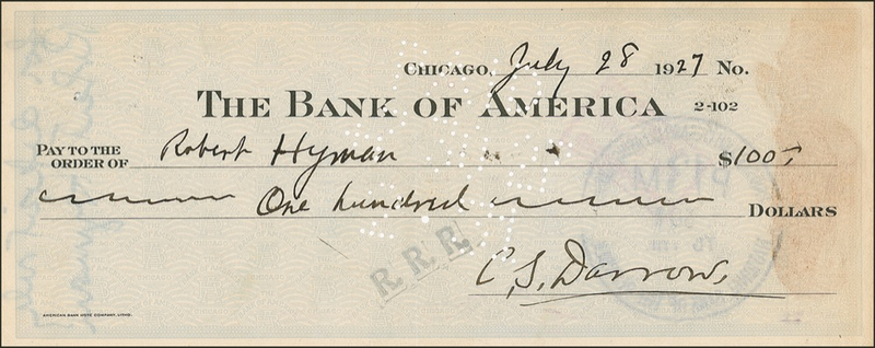 Lot 177 Clarence Darrow Check