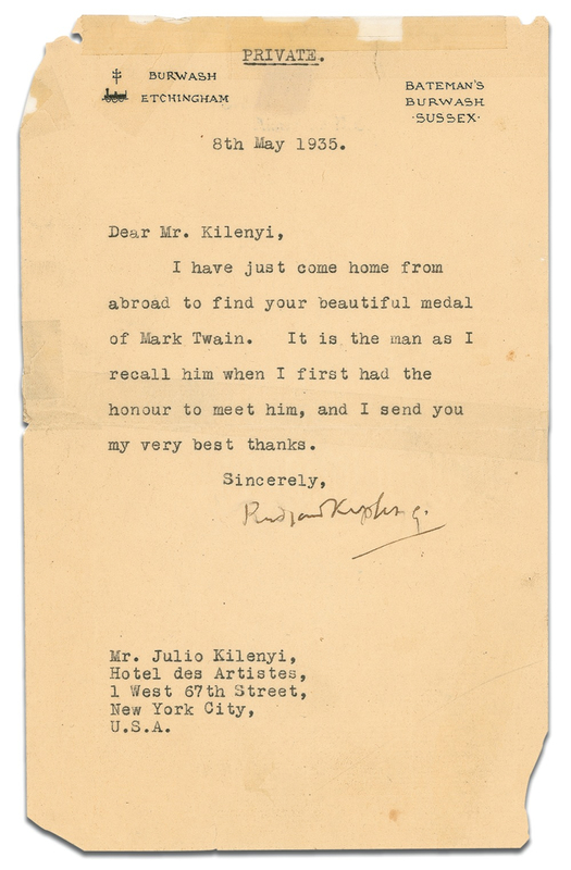 Lot 451 Rudyard Kipling: Portrait of Mark Twain: “It is the man as I recall him when I first had the honour to meet him”