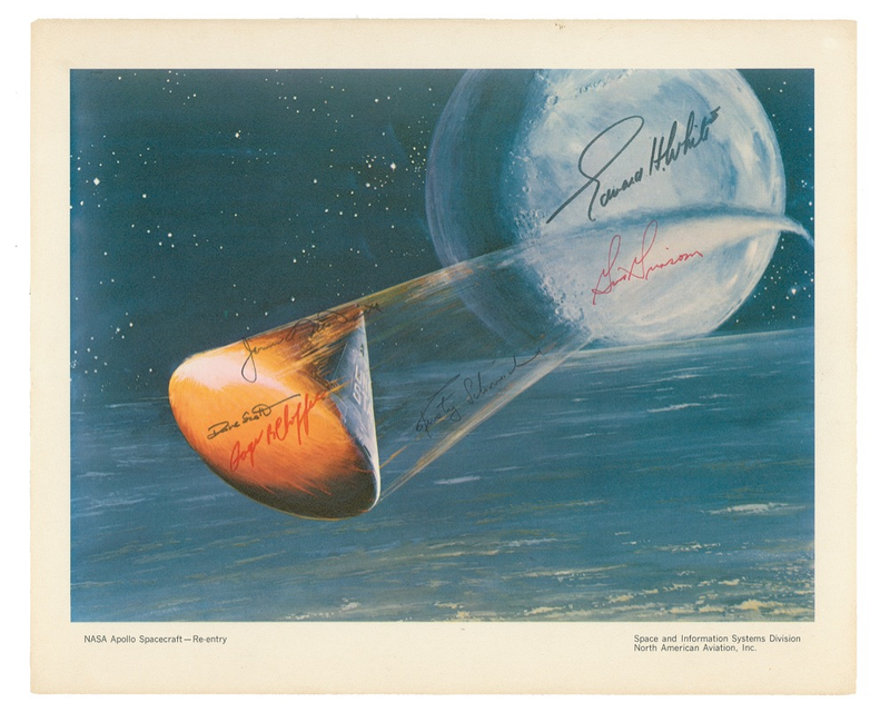 Lot 346 Apollo 01: APOLLO 1: Scarce color NASA print signed by WHITE, CHAFFEE, and GRISSOM, as well as the original back-up crew
