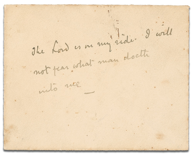 Lot 416 Arthur Conan Doyle: Biblical quotation handwritten by the Sherlock Holmes creator, found in his wallet