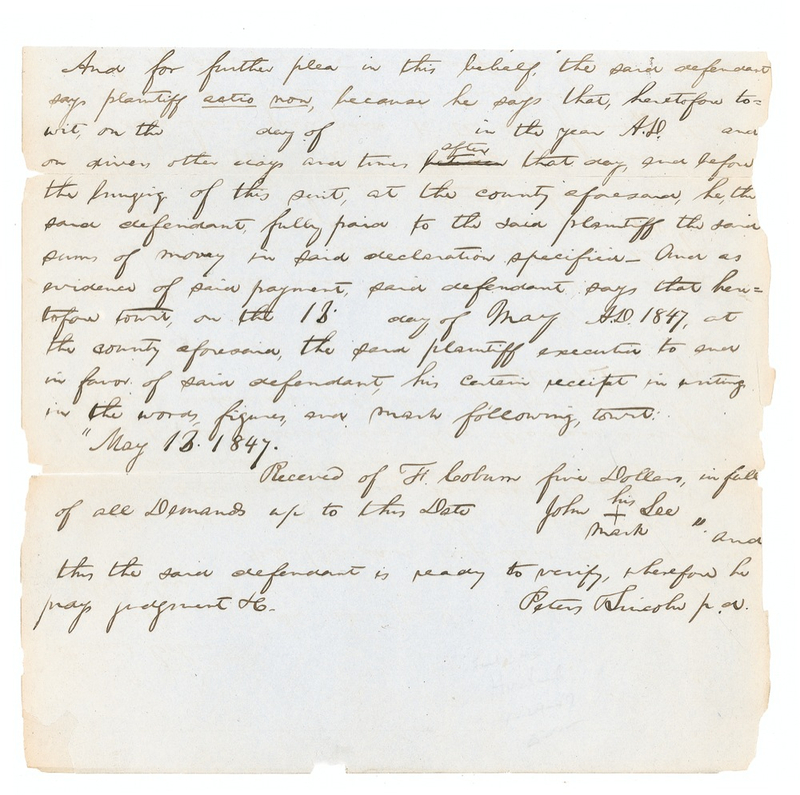 Lot 80 Abraham Lincoln: Forty-one-year-old attorney LINCOLN presents a receipt as evidence defending his client