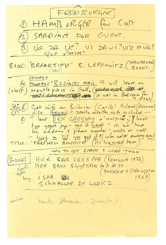 Lot 557 Beatles: John Lennon: LENNON prepares a to-do list for his personal assistant, including the retrieval of his Kennedy conspiracy book from friend Dick Gregory