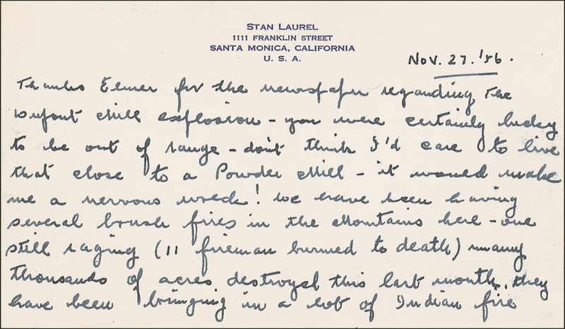 Lot 997 Stan Laurel Handwritten Letter Signed
