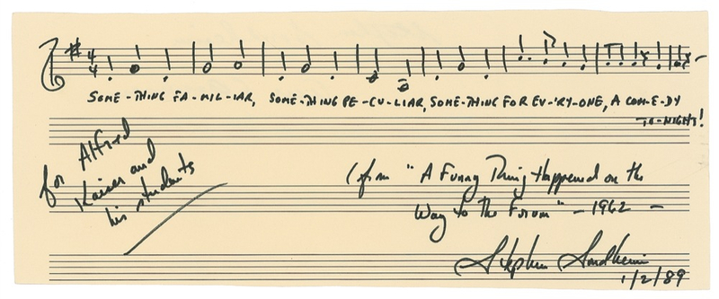 Lot 770 Stephen Sondheim Signed Musical Quote