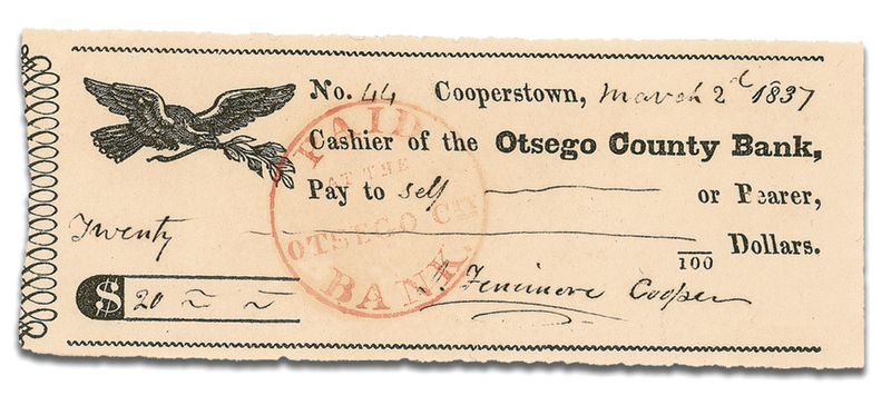 Lot 417 James Fenimore Cooper Check