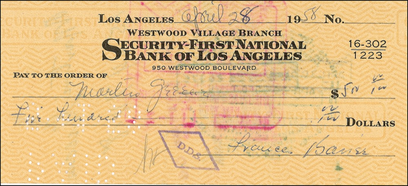 Lot 836 Frances Bavier Check