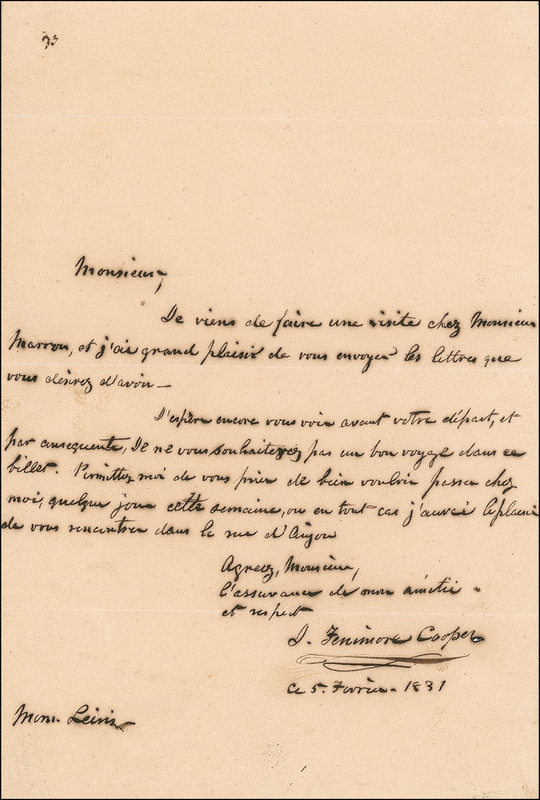 Lot 418 James Fenimore Cooper: A Knickerbocker in France