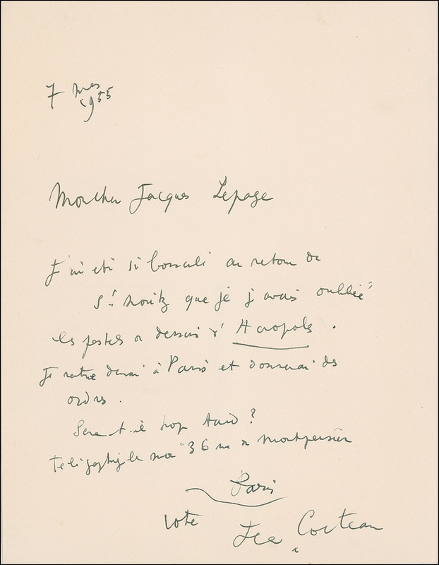 Lot 415 Jean Cocteau Handwritten Letter Signed