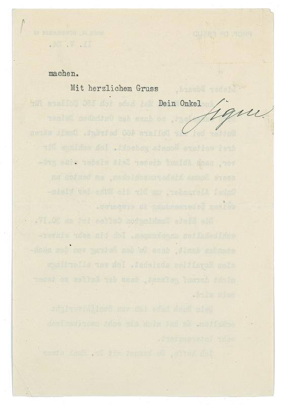 Lot 204 Sigmund Freud: Freud writes to his nephew, one of the fathers of public relations