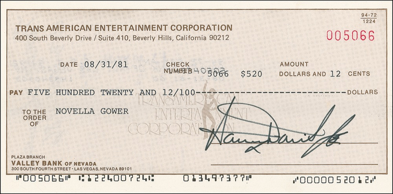 Lot 892 Sammy Davis, Jr Check