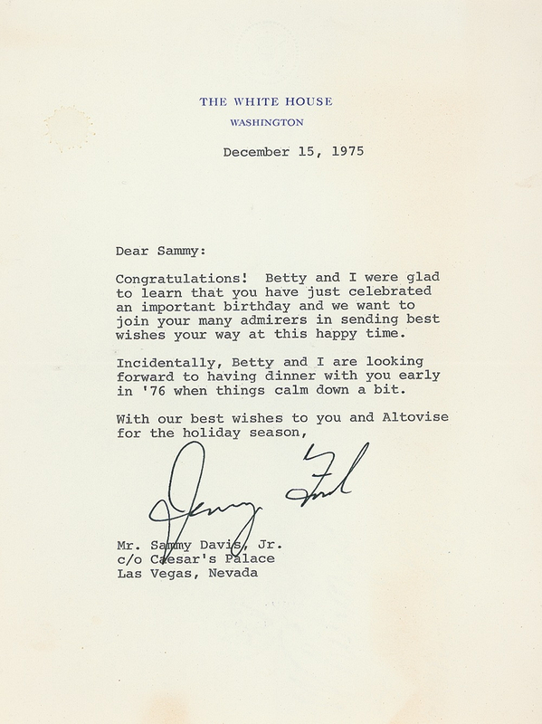 Lot 55 Gerald Ford: Wishing Sammy Davis, Jr. a happy 50th birthday