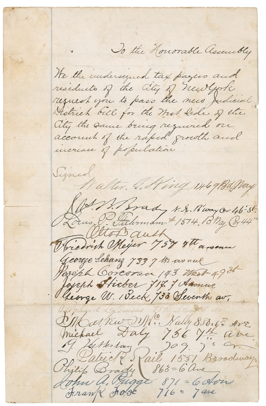Lot 162 ?Diamond Jim? Brady: RARE GEM: NY taxpayers? petition signed by legendary financier ?DIAMOND JIM? BRADY