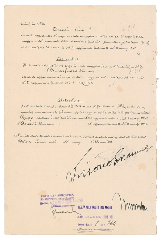 Lot 245 Benito Mussolini and Vittorio Emanuele III Signed Document