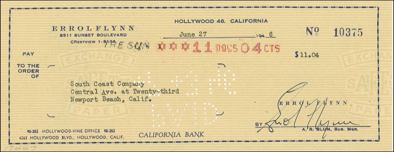 Lot 919 Errol Flynn Check