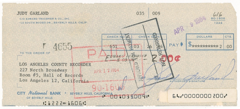 Lot 933 Judy Garland Check