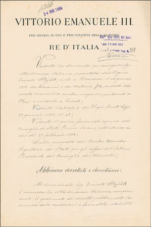 Lot #244 Benito Mussolini and Vittorio Emanuele III Signed Document - Image 1