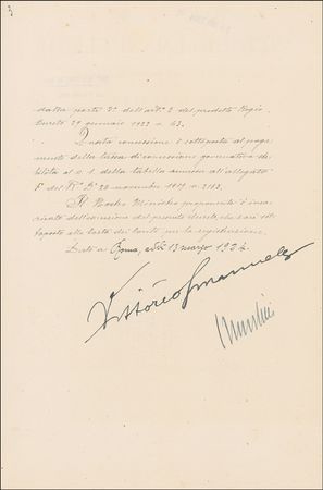 Lot #244 Benito Mussolini and Vittorio Emanuele III Signed Document - Image 2