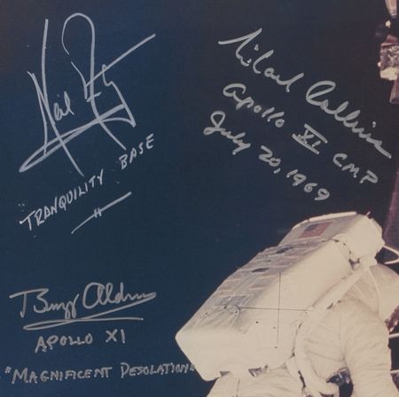 Lot #350 Apollo 11: THE EAGLE HAS LANDED: Phenomenal oversized APOLLO 11 landing photo signed by all three astronauts - Image 2