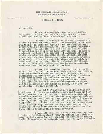 Lot #235 Frank Knox: “There is a parallel ... between the way Wilson treated the beginnings of the world war and the very different way that Roosevelt is treating this present situation” - Image 2