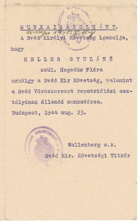 Lot #281 Raoul Wallenberg: Rare 1944 document signed by RAOUL WALLENBERG during his courageous efforts to save Hungarian Jews in the midst of the Holocaust - Image 2