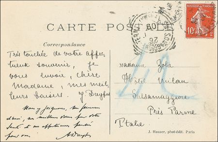 Lot #187 Alfred Dreyfus: To the wife of his principal Dreyfus Affair ally - Image 1