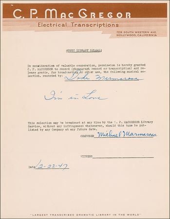 Lot #689 Dodo Marmarosa Signed Document - Image 1