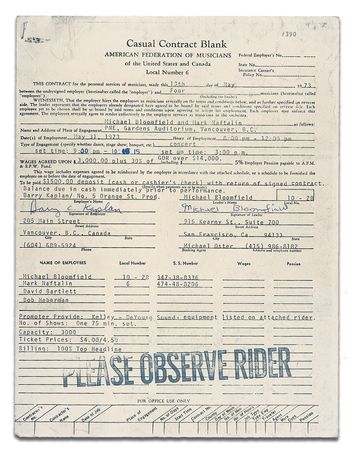 Lot #579 Mike Bloomfield Signed Document - Image 1
