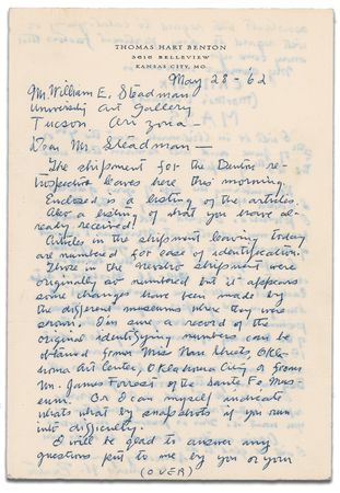 Lot #400 Thomas Hart Benton: Preparations for a major retrospective: ?I may be able to add ... a bronze replica of the Truman Mural sculpture? - Image 2