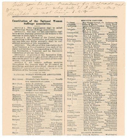 Lot #156 Susan B. Anthony Signed copy of the National Woman Suffrage Association Constitution, with addendum of detailed suggestions on how to increase membership, and an Anthony ALS about the landmark publication History of Woman Suffrage - Image 3