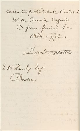 Lot #280 Daniel Webster: “The friendly sentiments which you express in regard to my recent political conduct” - Image 1