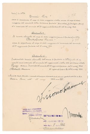 Lot #245 Benito Mussolini and Vittorio Emanuele III Signed Document - Image 1