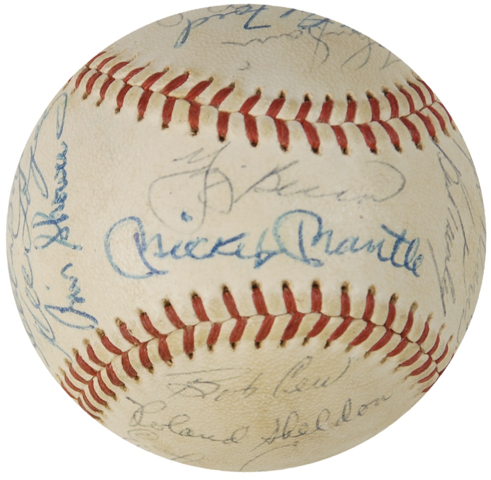 Lot 1496 NY Yankees: The M&M Boys join 23 World Champion Yankee teammates signing a ’62 Yankees ball