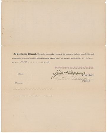 Lot #1448 Ban Johnson and Jacob Ruppert Signed Document - Image 2