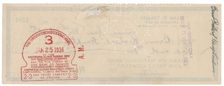 Lot #299 Bruno Richard Hauptmann: HAUPTMANN endorses a check days after being denied clemency following his Lindbergh kidnapping conviction - Image 1