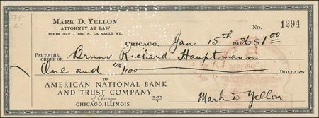 Lot #299 Bruno Richard Hauptmann: HAUPTMANN endorses a check days after being denied clemency following his Lindbergh kidnapping conviction - Image 2