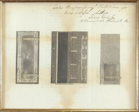 Lot #401 Linus Yale, Jr: Yale signs and titles an illustration of his ?Burglar-proof Chilled iron for Doors & - Image 2