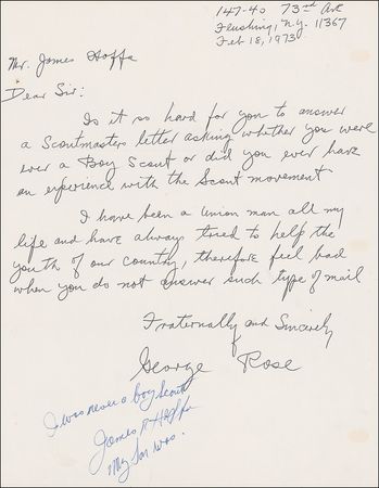 Lot #313 Jimmy Hoffa: “I was never a Boy Scout” - Image 1