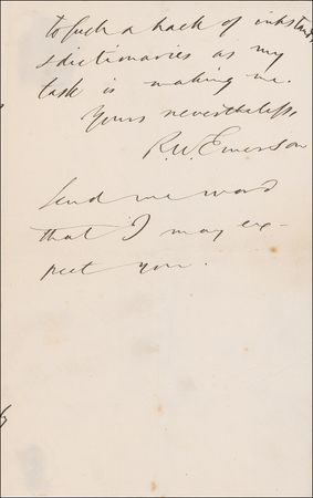 Lot #644 Ralph Waldo Emerson: Capturing Emerson?s self perception: ?Such a hack of inkstands & dictionaries as my task is making me? - Image 3
