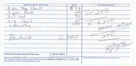 Lot #770 Beatles: John Lennon: Lennon fills out and signs a customs form on his well-documented, life-altering, working vacation in Bermuda during the summer of 1980, his final trip abroad - Image 1