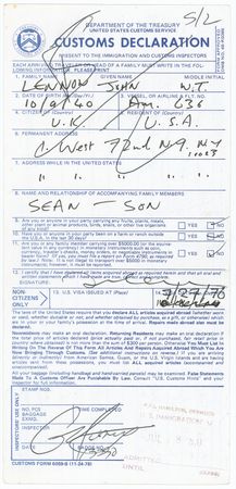 Lot #770 Beatles: John Lennon: Lennon fills out and signs a customs form on his well-documented, life-altering, working vacation in Bermuda during the summer of 1980, his final trip abroad - Image 2