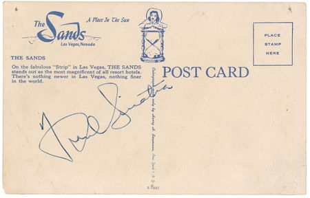 Lot #977 Frank Sinatra: Ol? Blue Eyes?signed 1952 Vegas postcard - Image 1