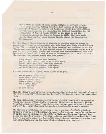 Lot #858 W. C. Handy: “I have probably earned the ‘Father of the Blues’ as a sort of title and trademark”: Superbly detailed W. C. Handy letter mentioning Ellington, Gershwin, Toscanini, Eisenhower, and desegregation - Image 3