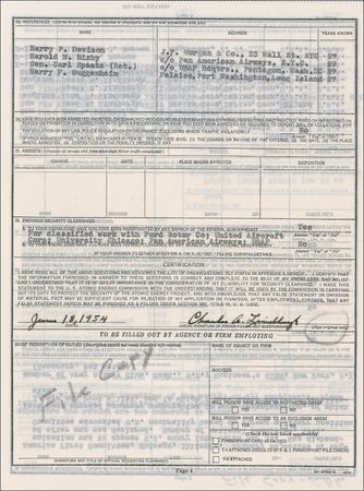 Lot #577 Charles Lindbergh: LINDBERGH signs a detailed security questionnaire from the Atomic Energy Commission - Image 1