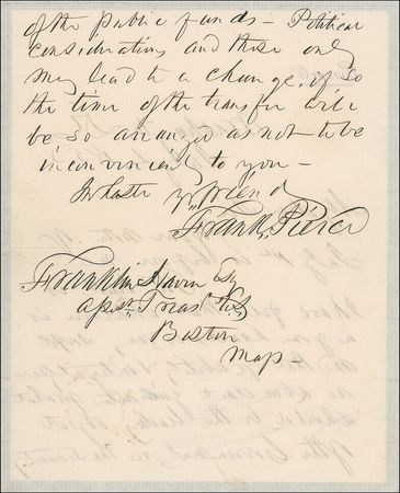 Lot #146 Franklin Pierce: July 4th letter as President: “The leading object of the Government ... the security of the public funds” - Image 1