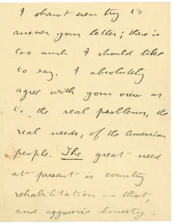 Lot #186 Theodore Roosevelt: ?The great need at present is country rehabilitation ... and aggressive honesty? - Image 3