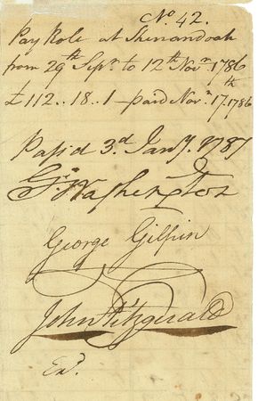 Lot #211 George Washington: Washington approves the payment of laborers, undoubtedly including rented slaves, building the canal for the Potomack Company at Shenandoah Falls - Image 1